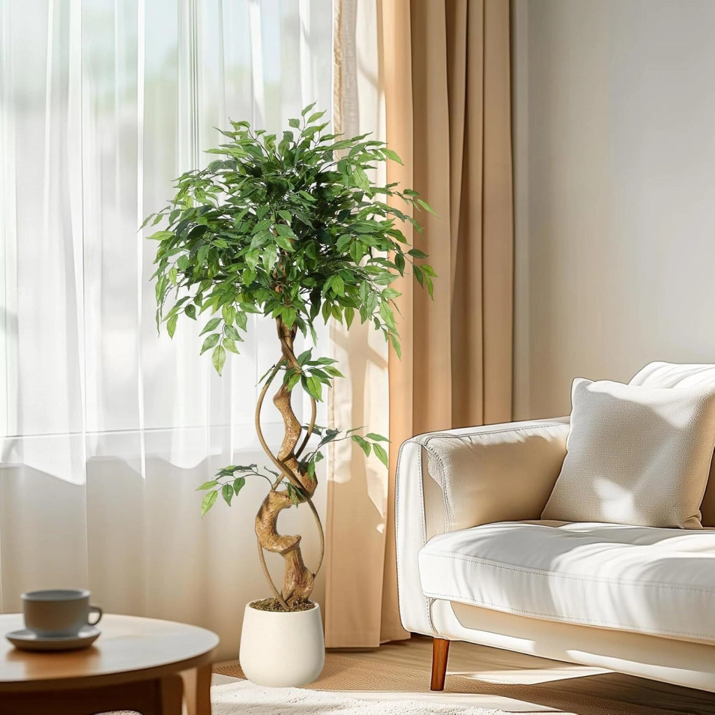 Ficus Artificiale 120 cm Pianta Verde Finta Decorativa in Vaso per Casa e Balcone