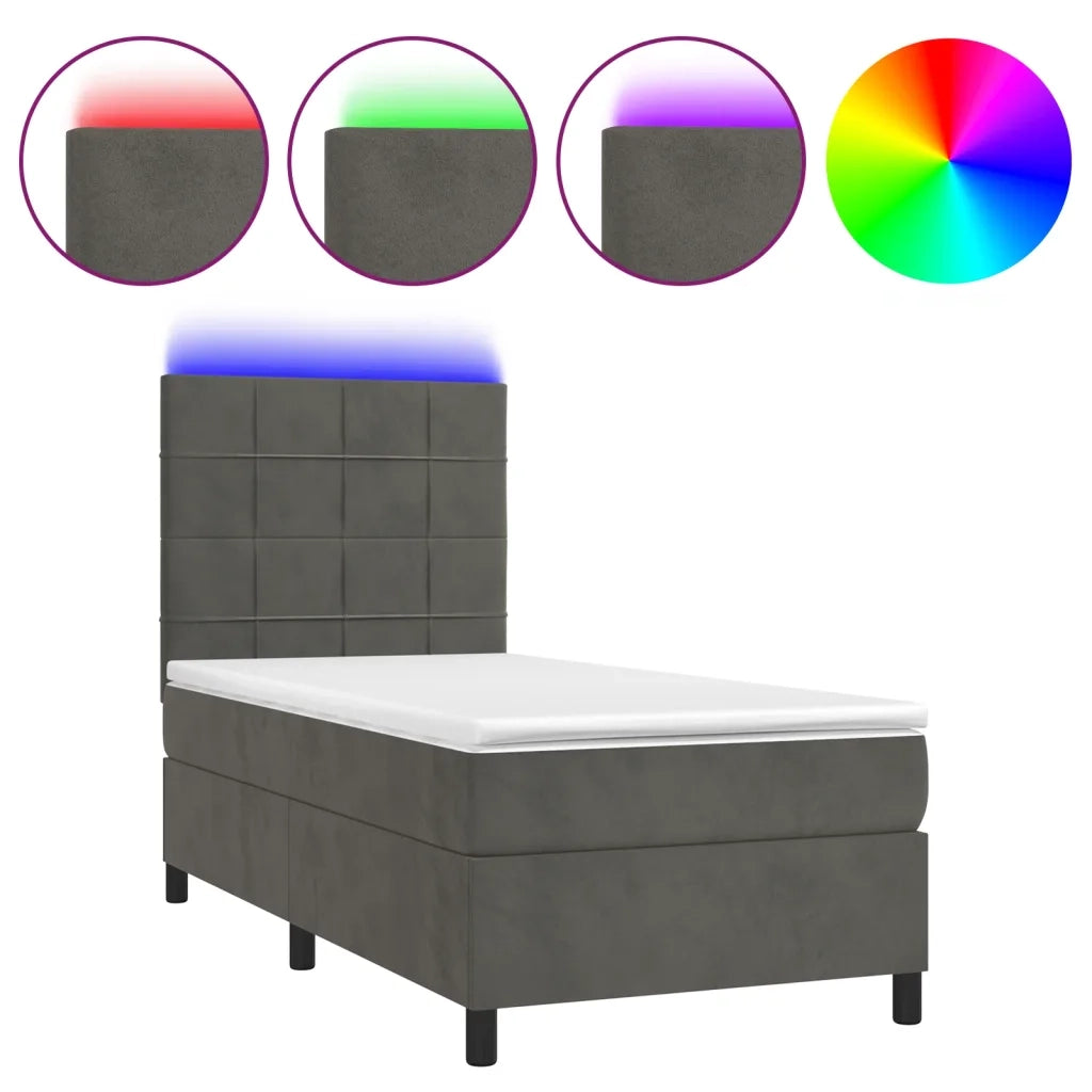 Letto a Molle con Materasso e LED Grigio Scuro 90x200cm Velluto 3136102