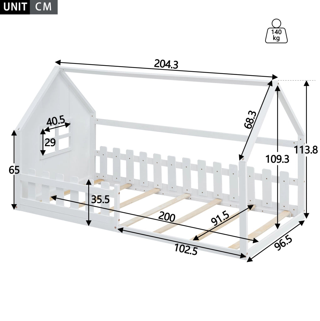 Letto per bambini a forma di casa 90 x 200 cm, bianco