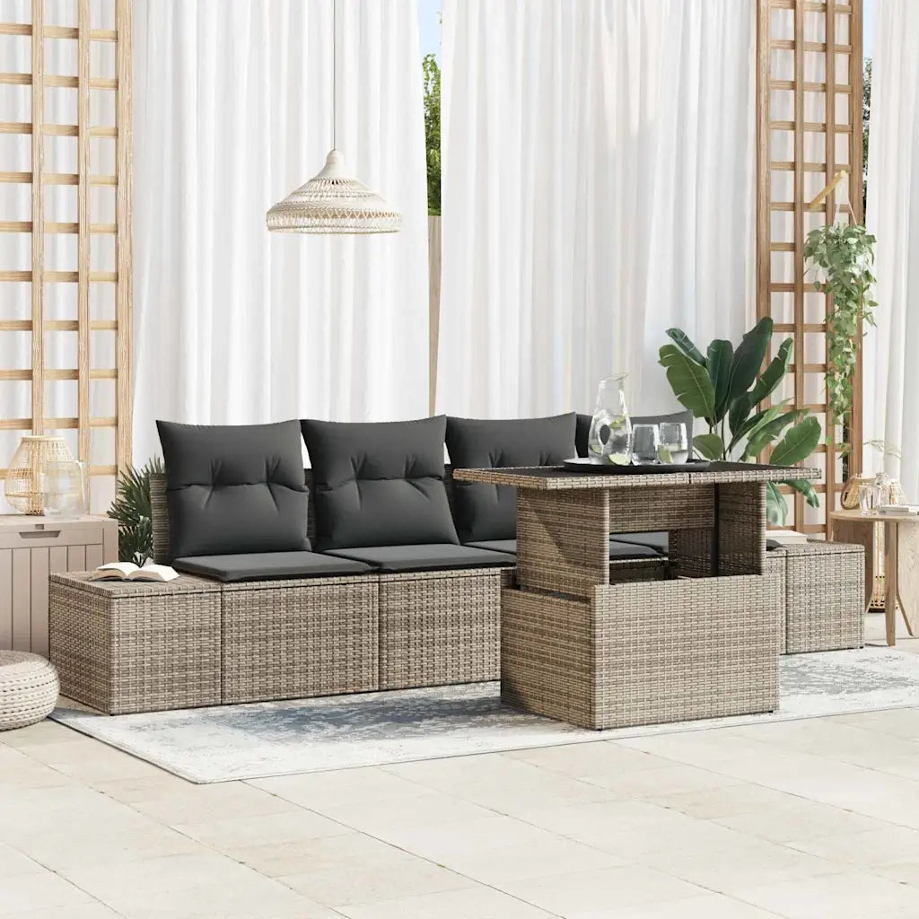 Set di divani con cuscino 5 pcs Grigio polyrattan