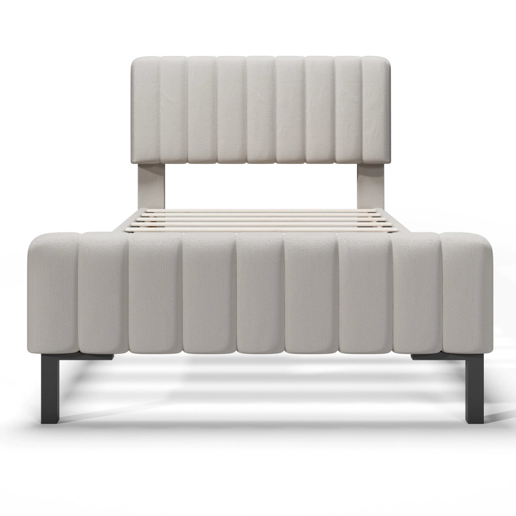 Letto singolo imbottito 90x200 cm grigio beige con materasso