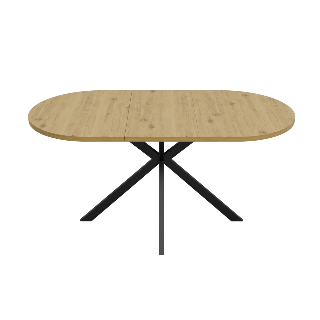 Tavolo da Pranzo Ovale Allungabile 120-160x80 cm 4-6 Posti LEMONMAX; Prolunga Integrata; Piano MDF Effetto Legno e Gambe in Metallo; H 75 cm