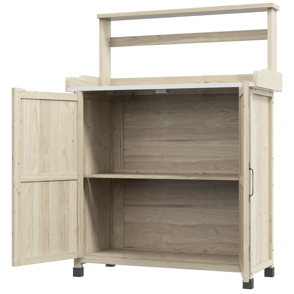 Tavolo da giardinaggio con ripiani e cassetto ¨C Xylo ¨C Legno naturale 90,5x41x124,5cm
