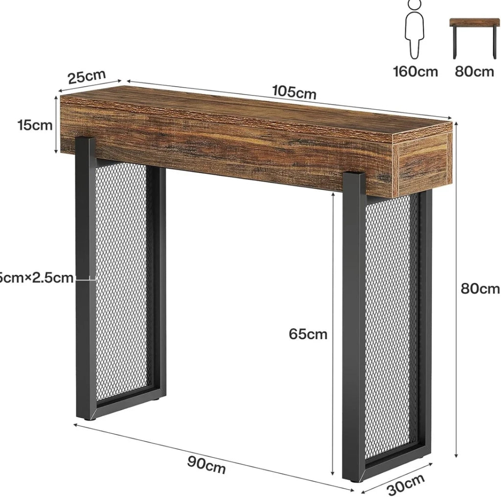 Tavolo consolle stretto con vano contenitore in MDF e metallo nero/marrone rustico HOMVRA