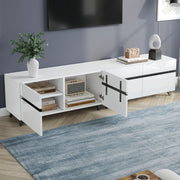 Mobile TV 180x40x49 cm con 4 ante e ripiani regolabili in MDF; bianco con linee nere
