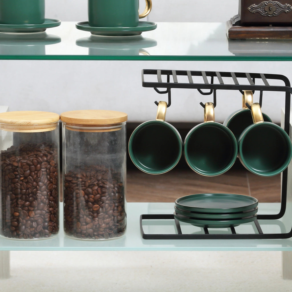 Tavolino da Caff¨¨ Moderno a 2 Livelli in Vetro e Legno, 90x50x42cm, Bianco