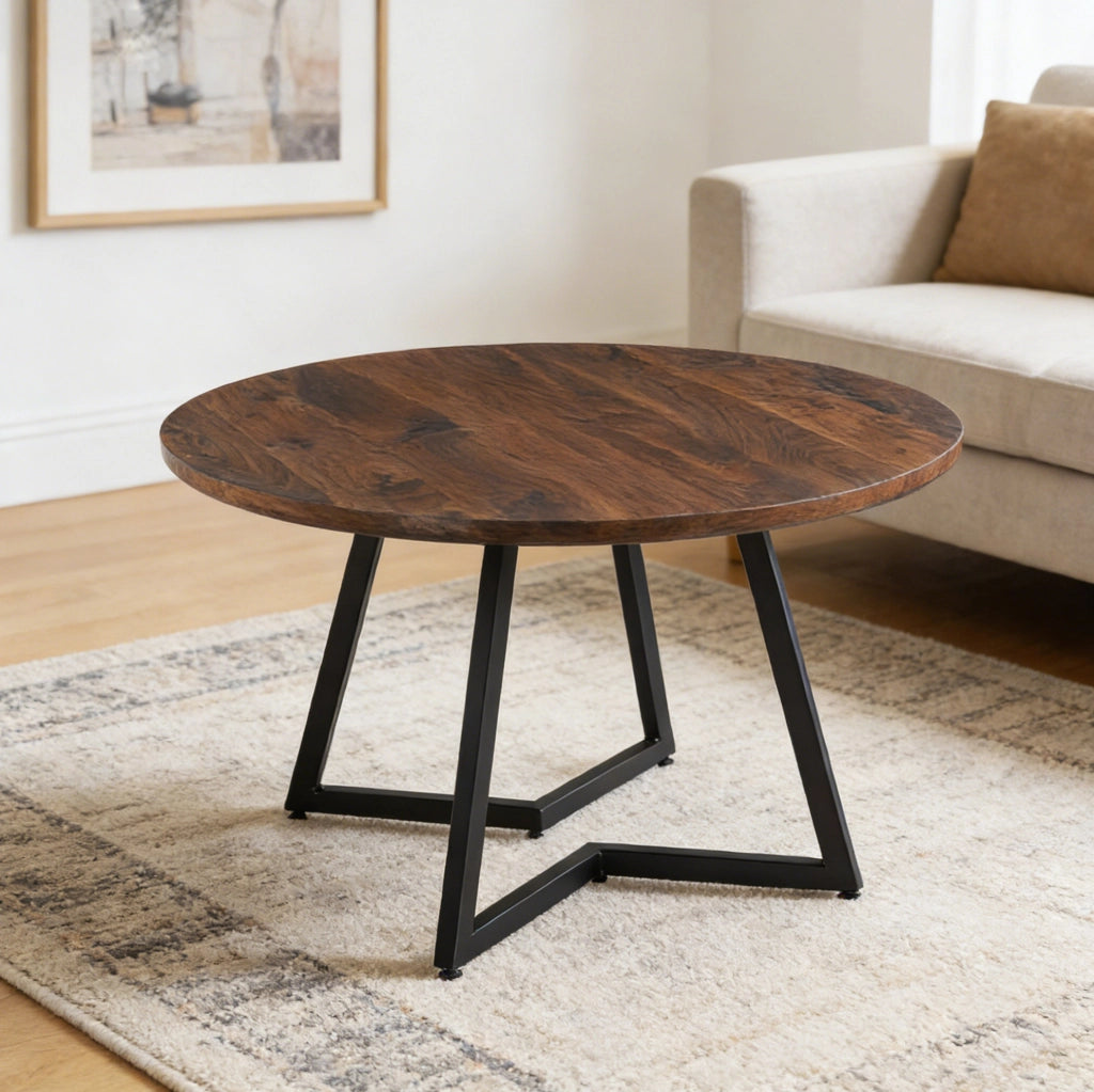 Tavolo da pranzo in MDF e metallo; noce