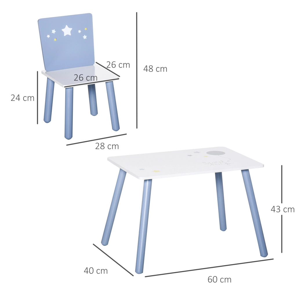 Tavolo Bambini con Sedie ¨C zephmum ¨C Legno Azzurro e Bianco