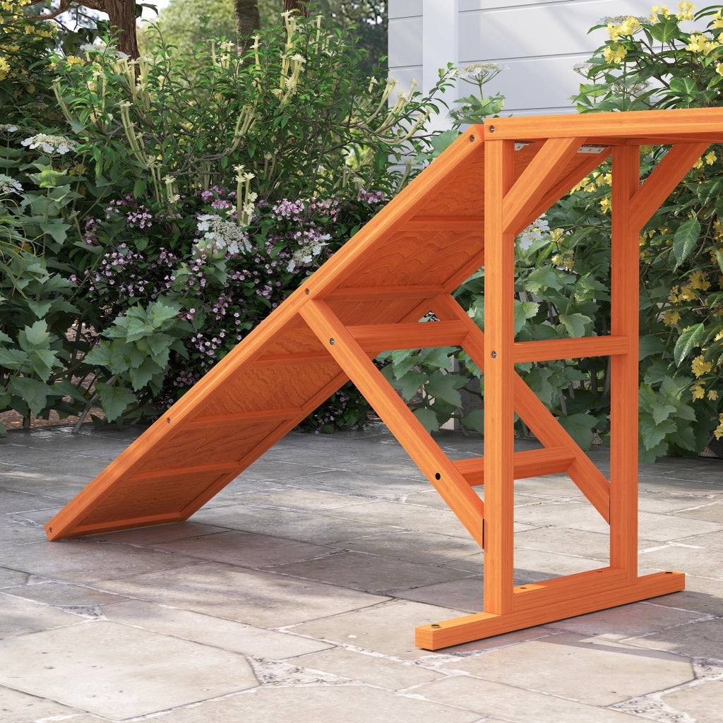 Passerella per agility cani con barra di sicurezza e superficie antiscivolo in legno arancione 325 × 55 × 69 cm