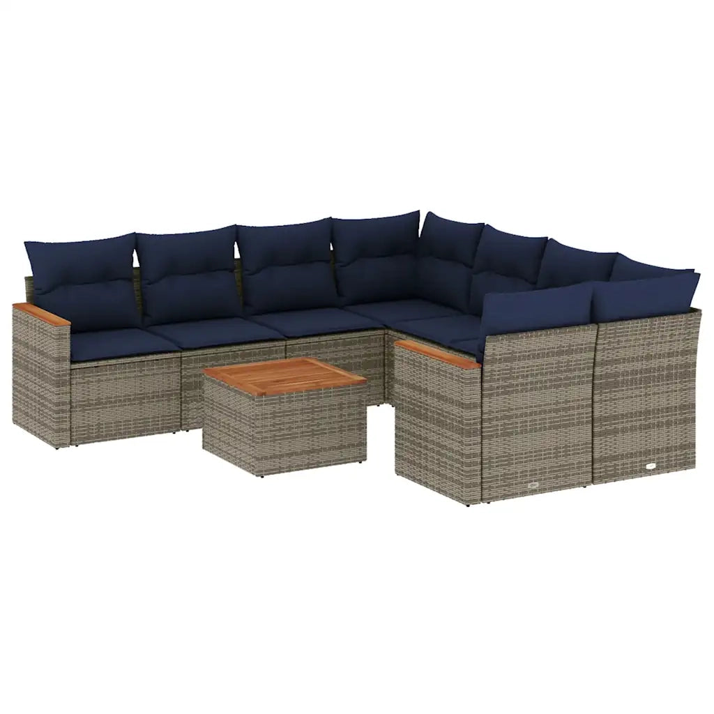 Set Divani da Giardino 9 pz con Cuscini Grigio in Polyrattan 3225830