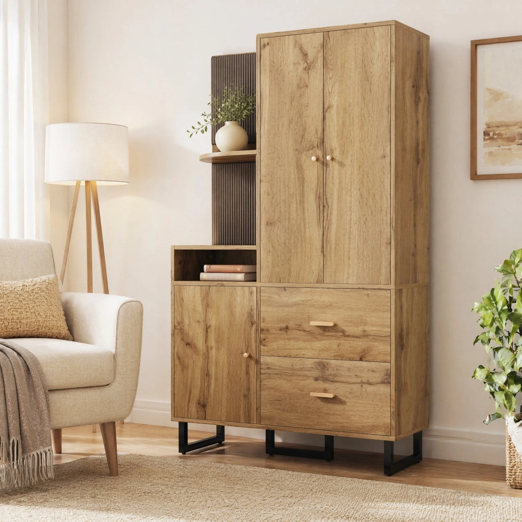 Guardaroba da ingresso con pannelli imbottiti; asta appendiabiti estraibile e 2 cassetti nero naturale 110 × 38 × 186 cm