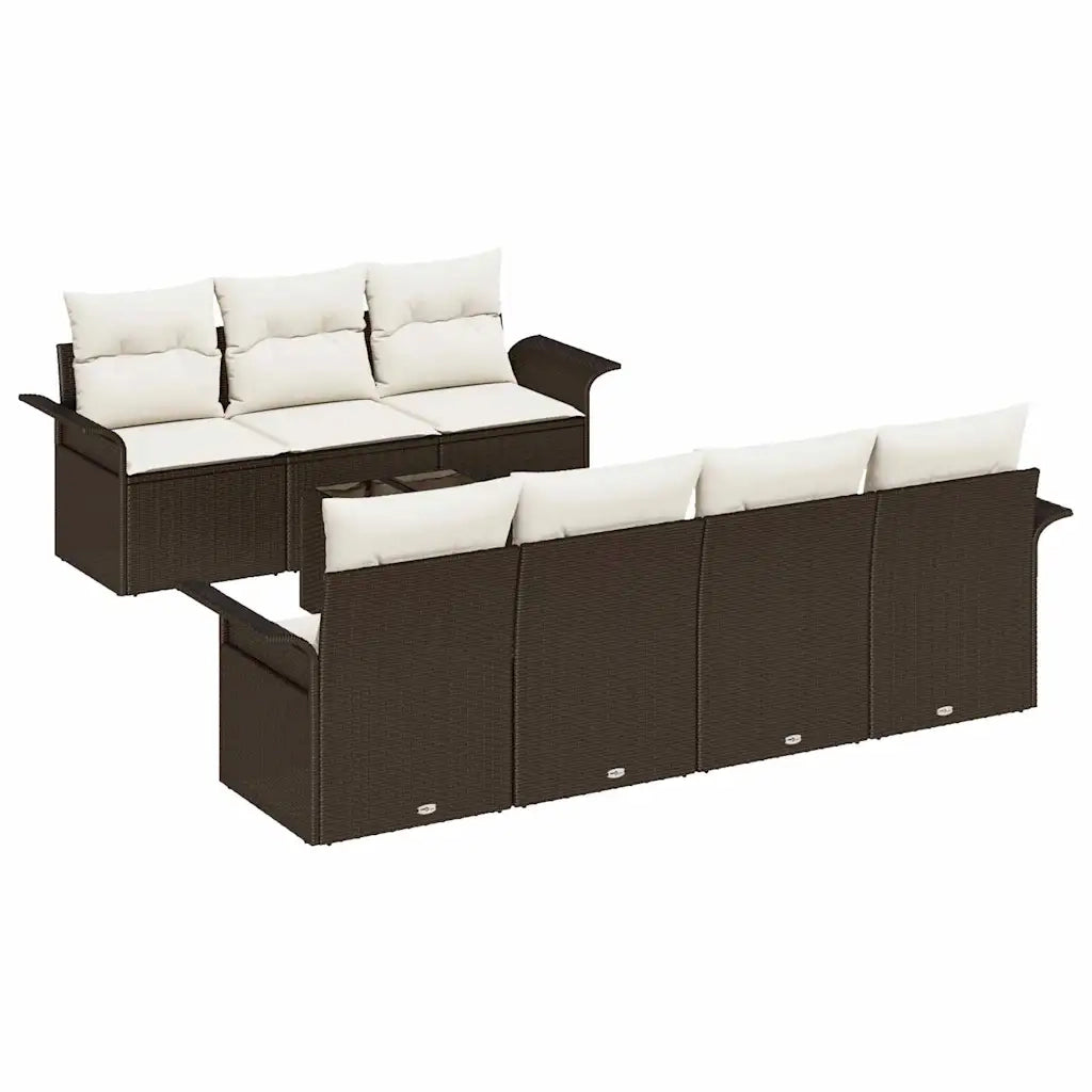 Set Divano da Giardino con cuscino 8 pcs Marrone polyrattan
