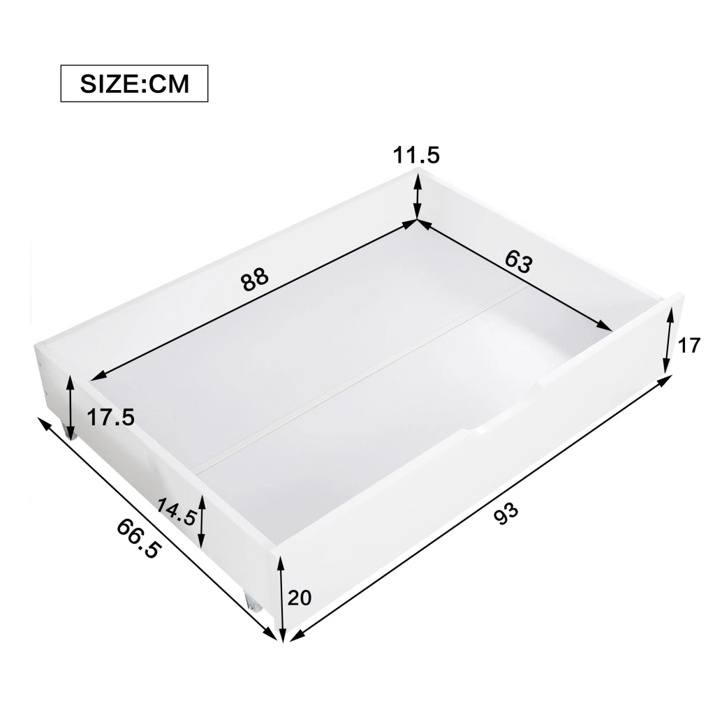 Cassetti contenitori sottoletto con ruote in MDF bianchi per letto da 90 × 200 cm 93 × 66.5 × 20 cm