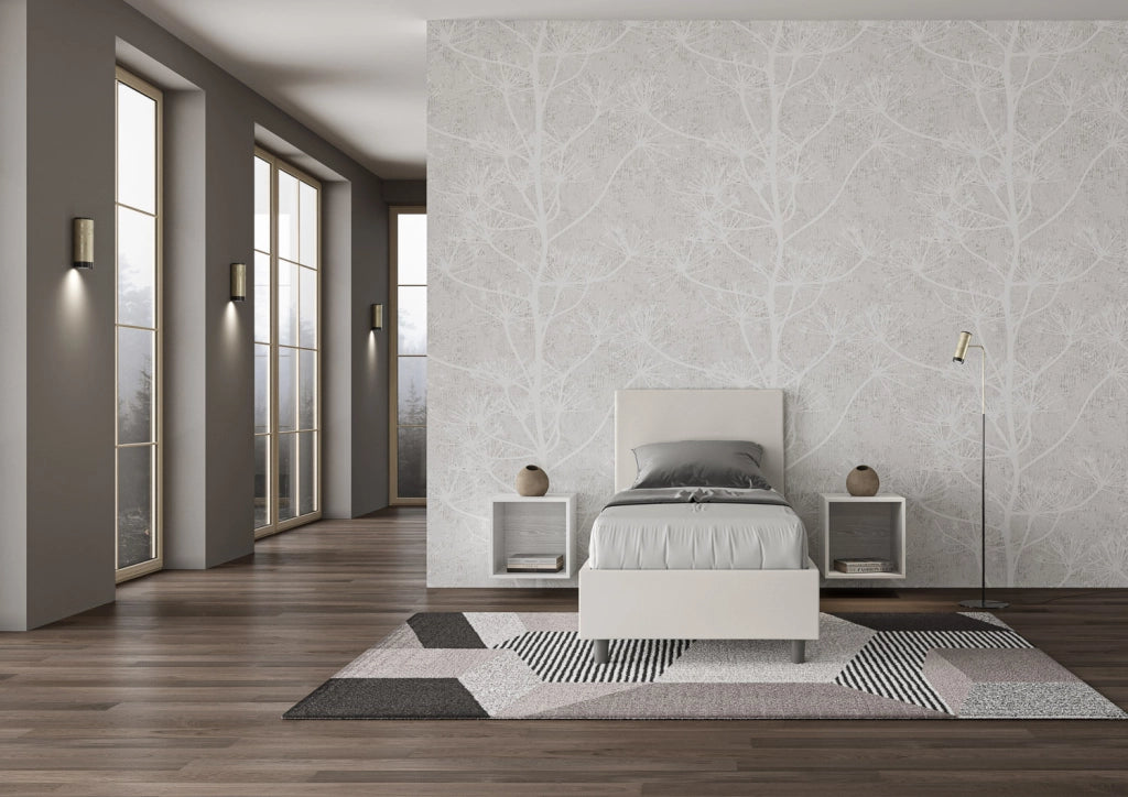 BS COM Letto singolo senza rete imbottito 80x200 similpelle bianco
