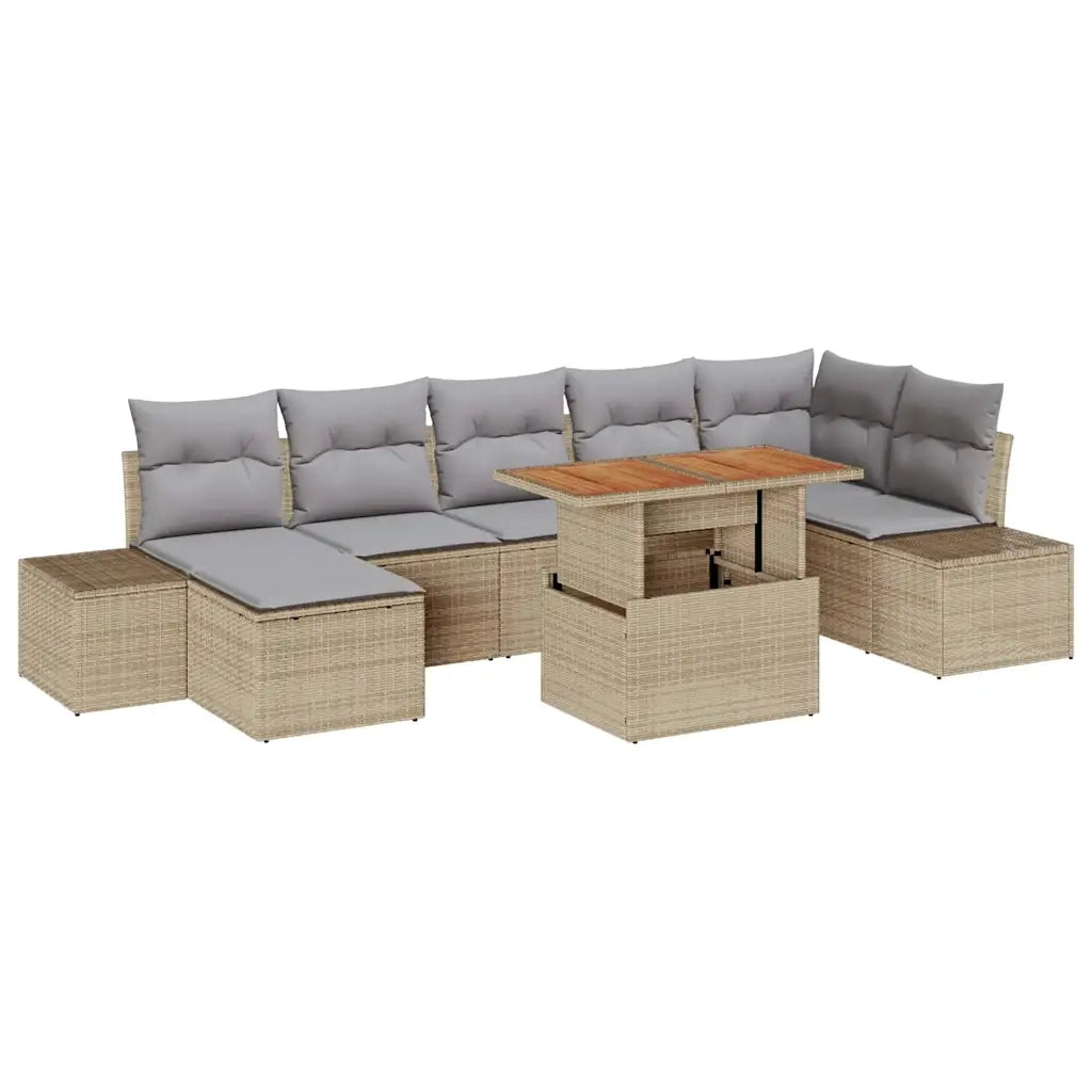 Set Divano da Giardino 8 pcs Beige Poly Rattan