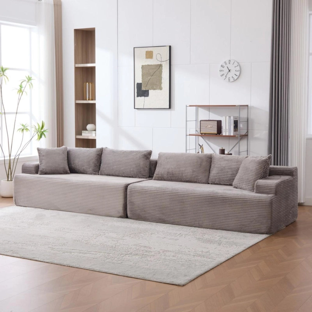 Divano modulare, divano compatto, tessuto chenille, schiuma ad alta elasticità 30D, base antiscivolo, 6 posti, grigio