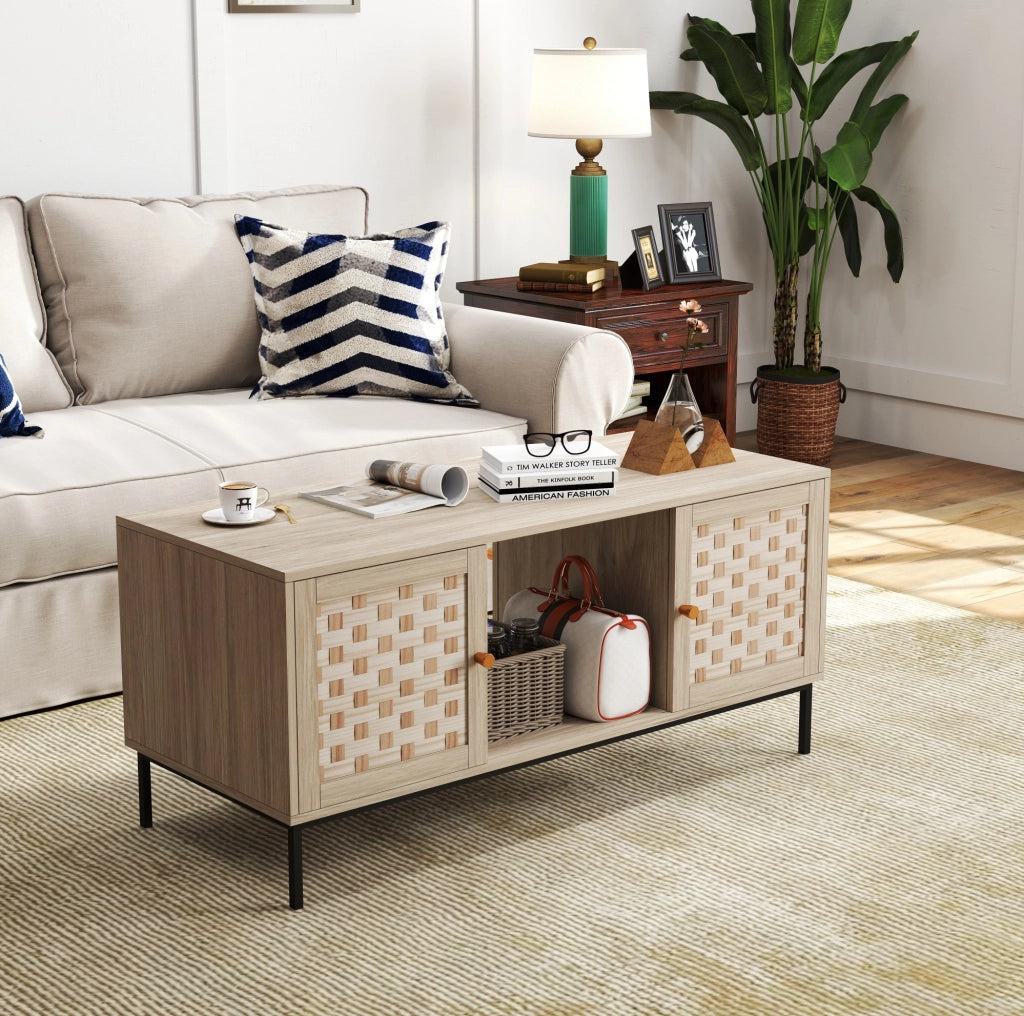 Tavolino da Salotto con Ante Scorrevoli e Ripiani Regolabili 106 x 50 x 47.5 cm Rovere - Per Soggiorno