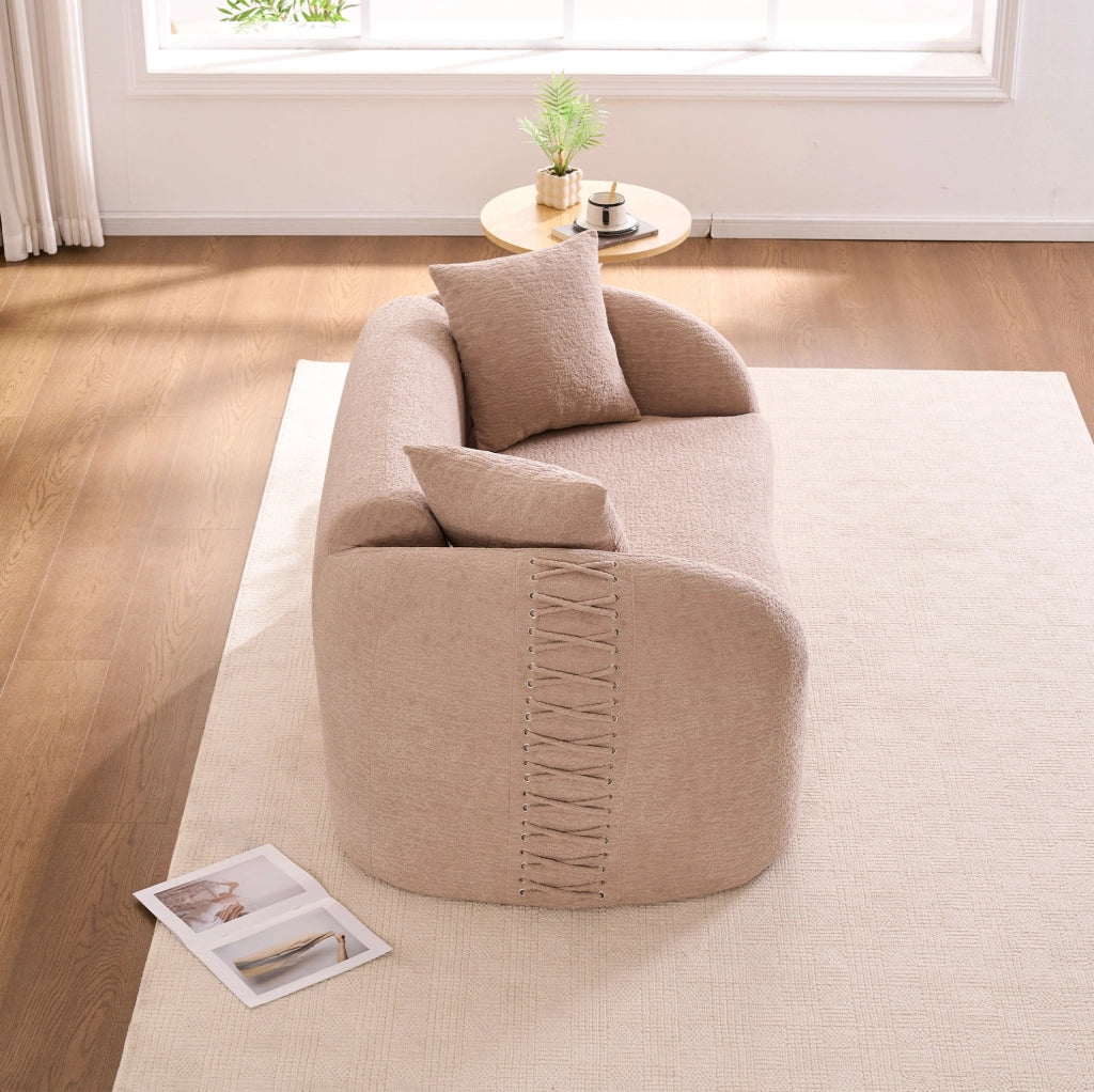 Divano modulare moderno 2 posti in tessuto Chenille beige Apricot, senza montaggio, ideale per piccoli spazi