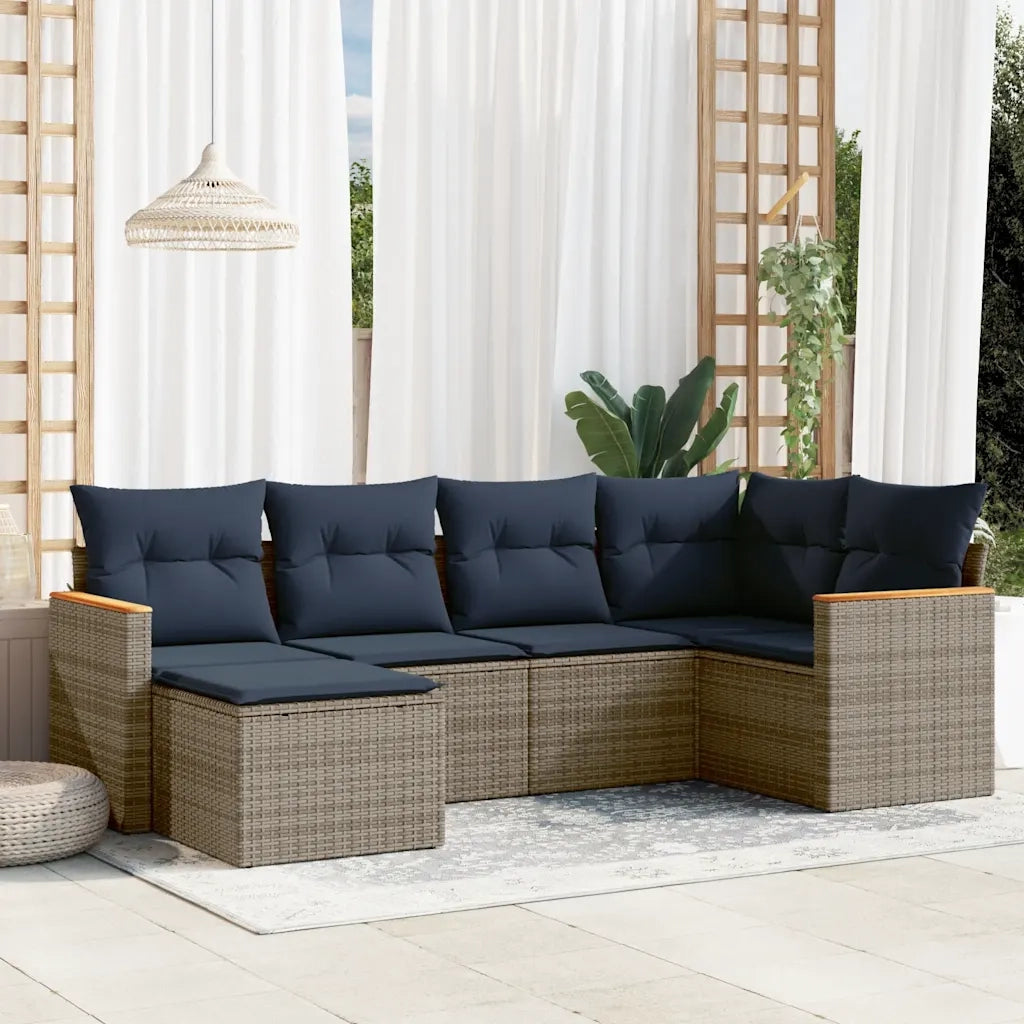 Set Divani da Giardino 6 pz con Cuscini Grigio in Polyrattan 3226180