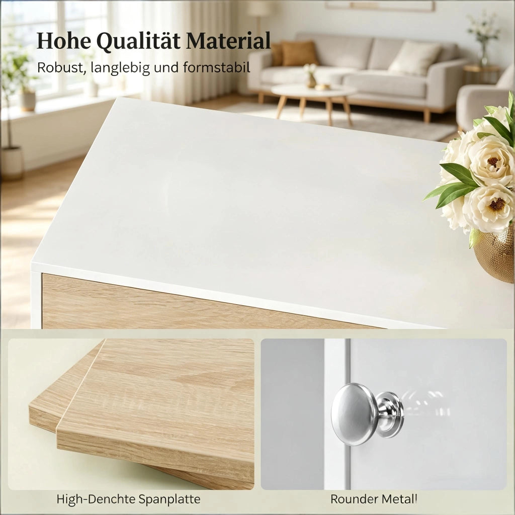 Credenza con vano aperto e anta in vetro acrilico in legno ingegnerizzato bianco e rovere chiaro 100 × 80 × 40 cm