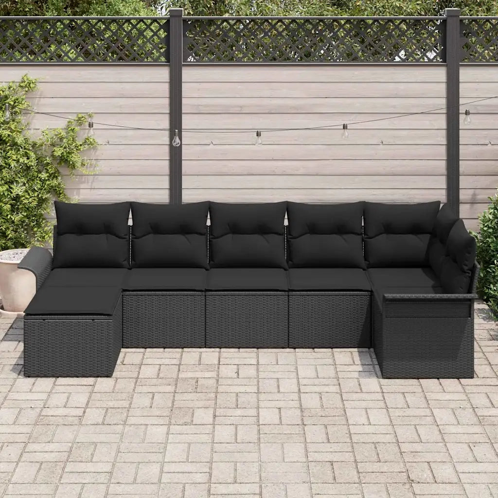 Set Divano da Giardino con cuscino 7 pcs Nero Poly Rattan 3345453
