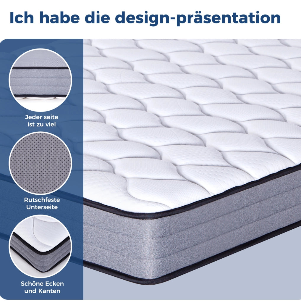 Matratze mit Taschenfederkern 140x200 cm H3, 7-Zonen, 1000 Federn, Lyocell-Bezug, 20 cm Höhe
