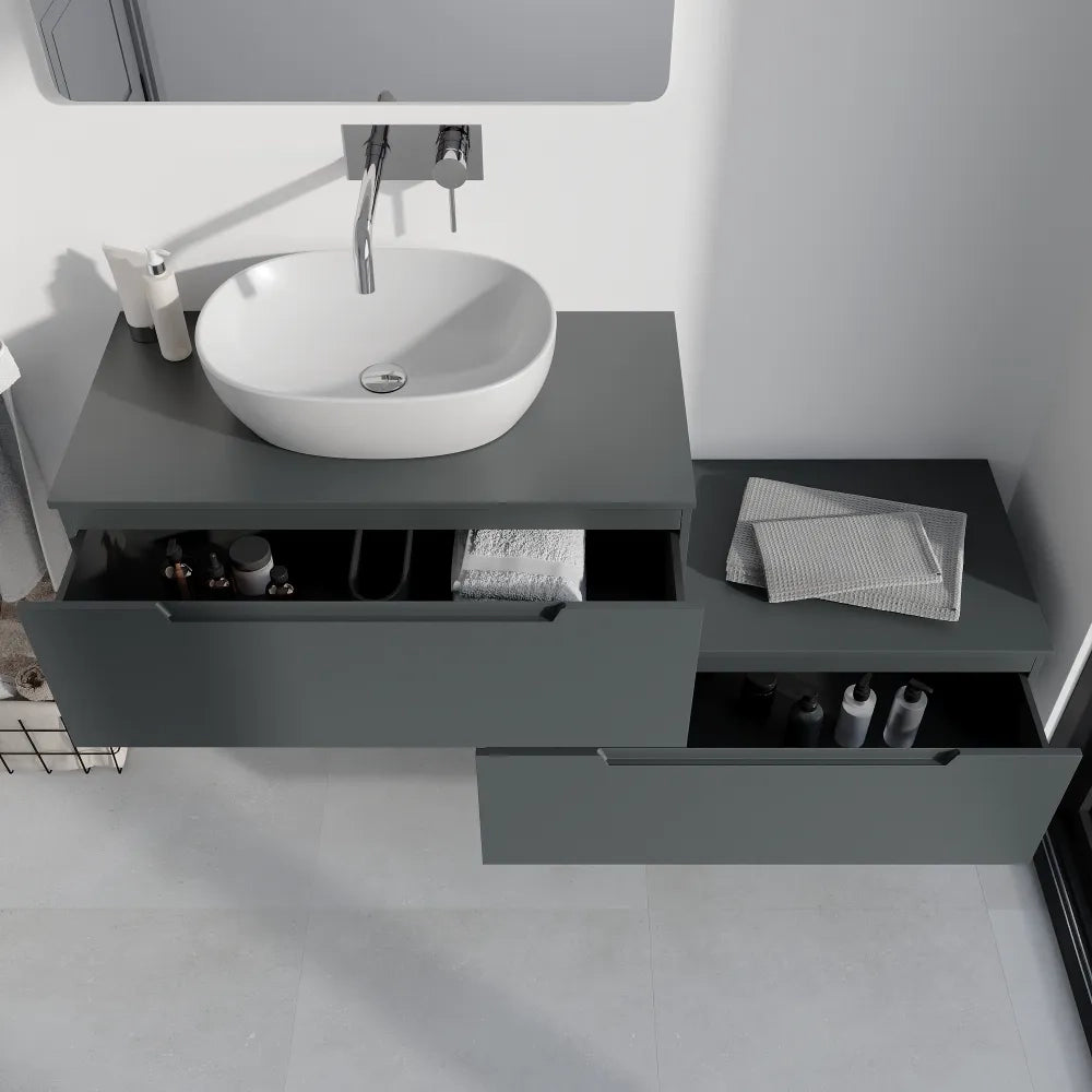 Mobile bagno sospeso modulare 100cm grigio opaco due cassetti con top | Bako