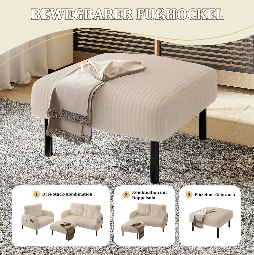 Pouf in velluto a coste con struttura metallica – 56x51x39 cm – versatile come poggiapiedi, seduta o tavolino