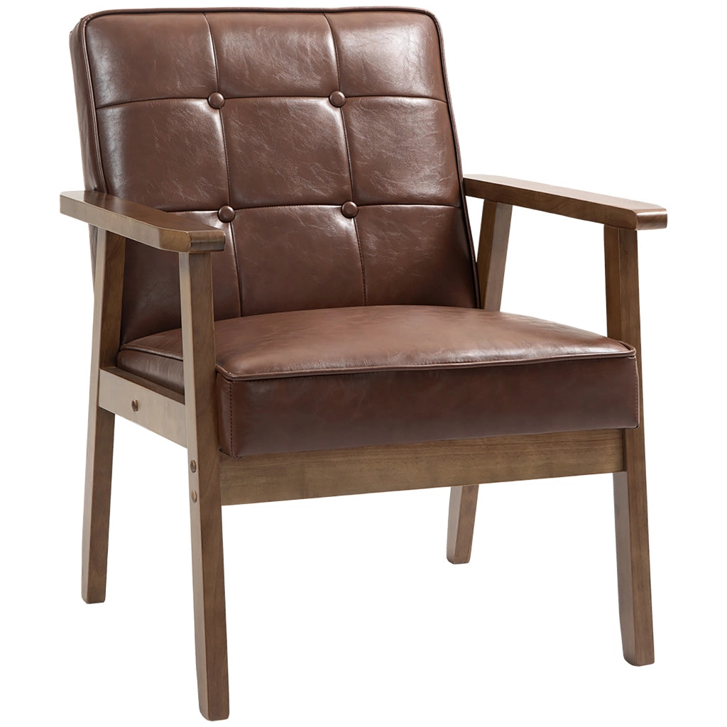 Poltrona da soggiorno ¨C Xylo ¨C similpelle marrone, schienale capitonn¨¦, gambe legno massello 64x73x81cm