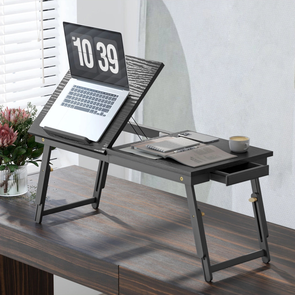 Tavolino da letto pieghevole regolabile in bamb¨´ per laptop con piano inclinabile ¨C Xylo ¨C 83,5x33x34cm nero