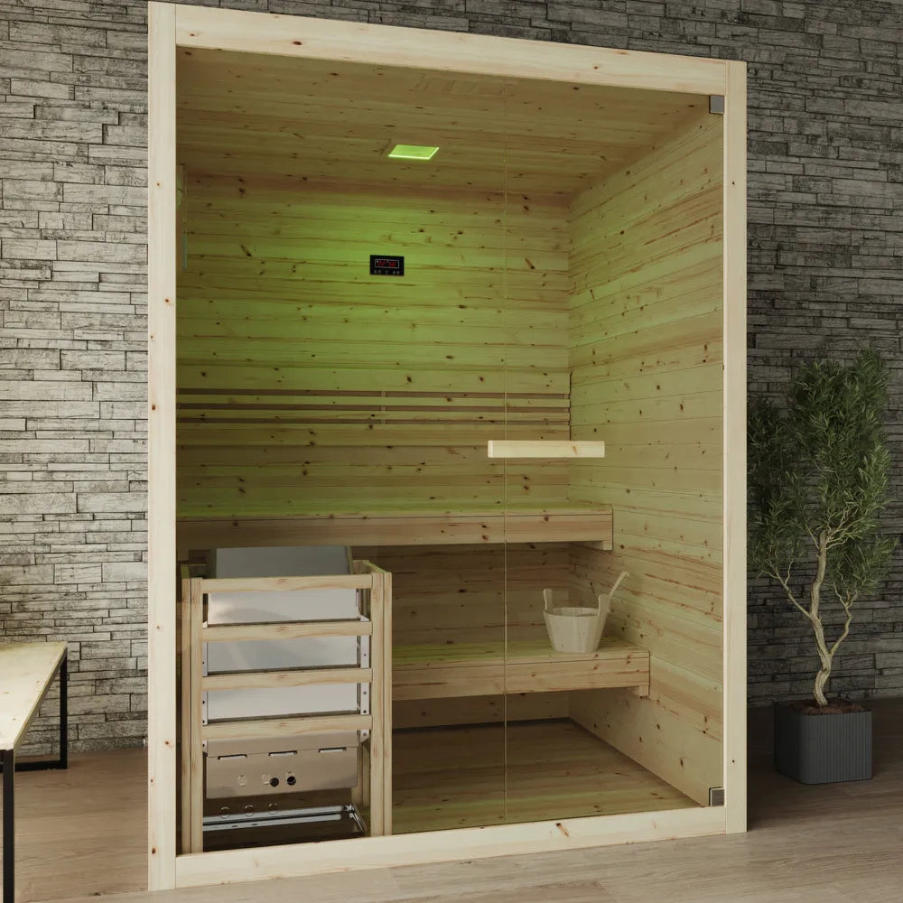 Sauna finlandese da interno 2 persone 120x120cm h200 in legno di abete | Nirva