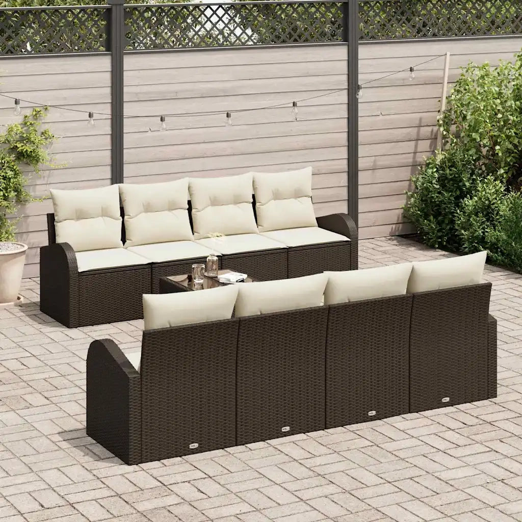 Set Divano da Giardino con cuscino 9 pcs Marrone e Crema