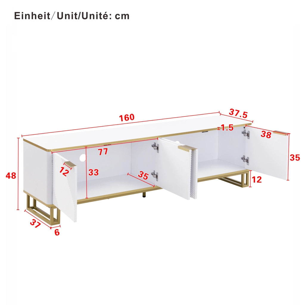 MOBILE TV 160x37,5x48 cm MDF Bianco con 4 ante e struttura in ferro