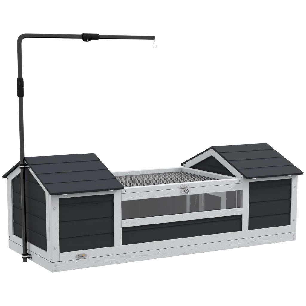 Recinto per Tartarughe Terrestri con 2 Nicchie e Supporto Lampada Regolabile ¨C Minimal ¨C Legno Massello 120x56.5x43 cm Grigio