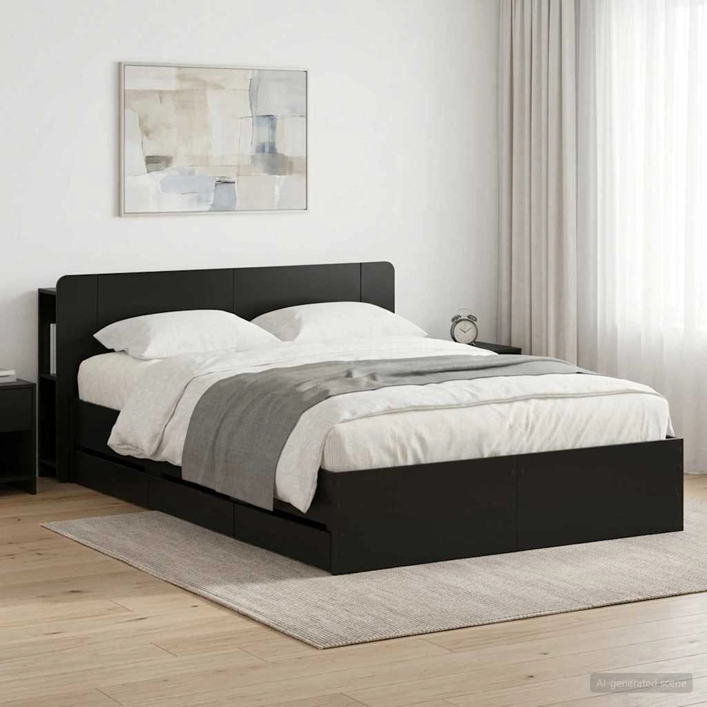 Struttura del letto con stoccaggio e testata Nero 150 x 200 cm 3433967
