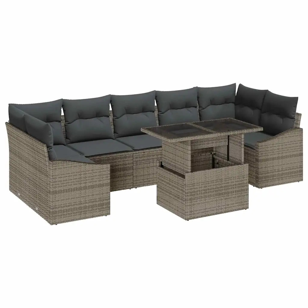 Set Divano da Giardino con cuscino 8 pcs Grigio polyrattan