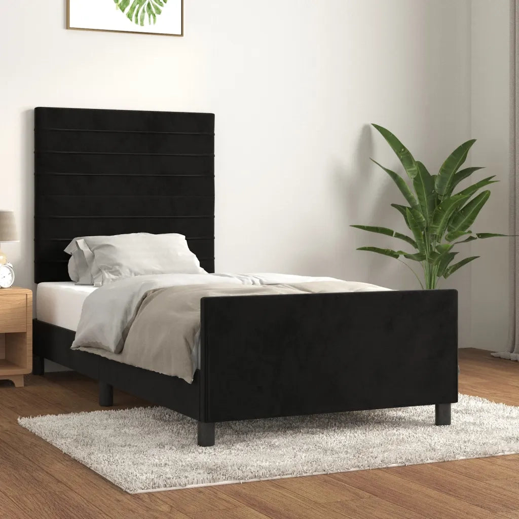 Letto singolo | Letto per adulti | Giroletto con Testiera Nero 80x200 cm in Velluto