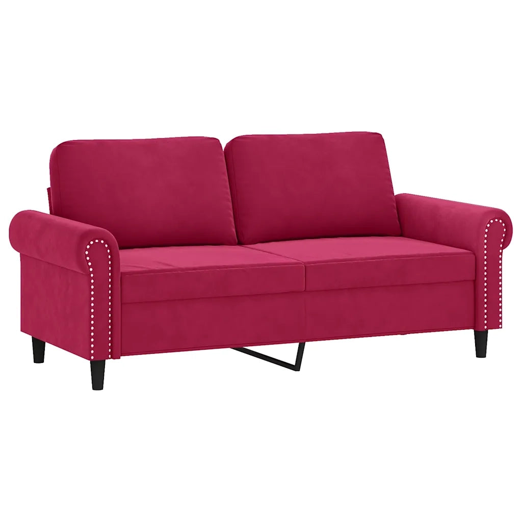 Set di Divani 2 pz con Cuscini Rosso Vino in Velluto