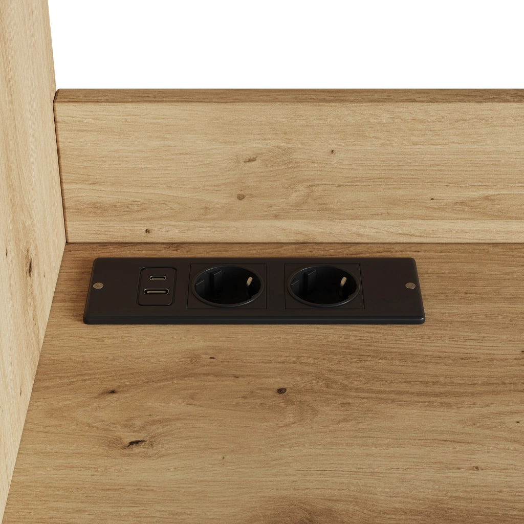 Credenza alta con 2 prese USB-A e USB-C frontale in vetro acrilico ondulato color legno 100.5 × 40 × 178 cm