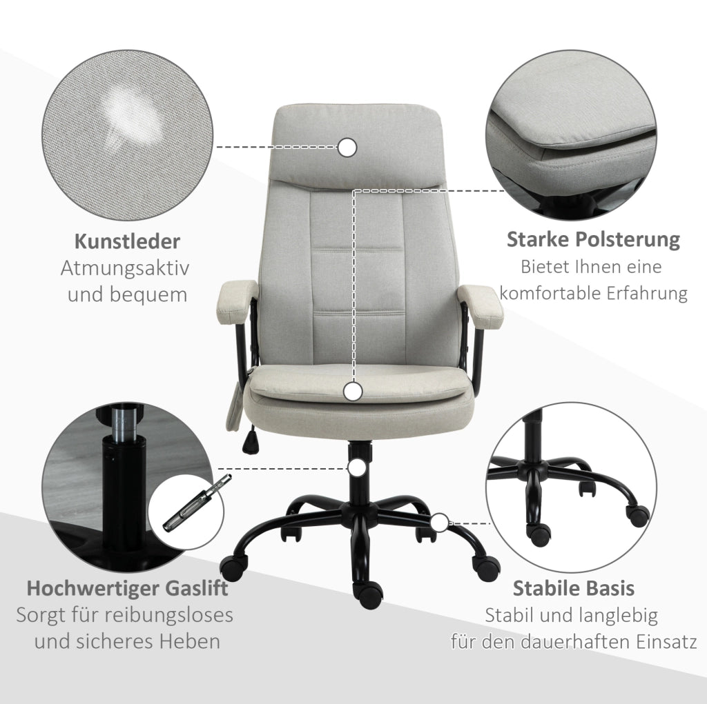 Sedia da ufficio beige ergonomica con massaggio, altezza regolabile e funzione dondolo
