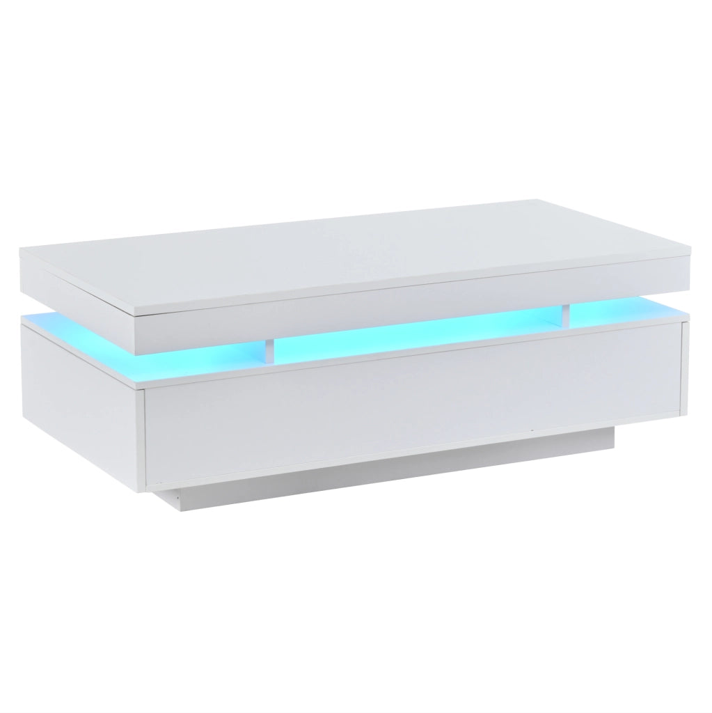 Tavolino da salotto LED 100x50x35 cm con 2 cassetti bianco lucido HOMVRA