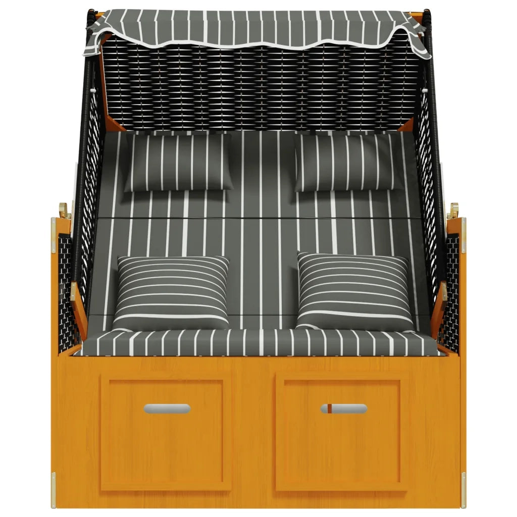 Strandkorb con Cuscini Polyrattan Legno Massello Nero e Grigio 318666