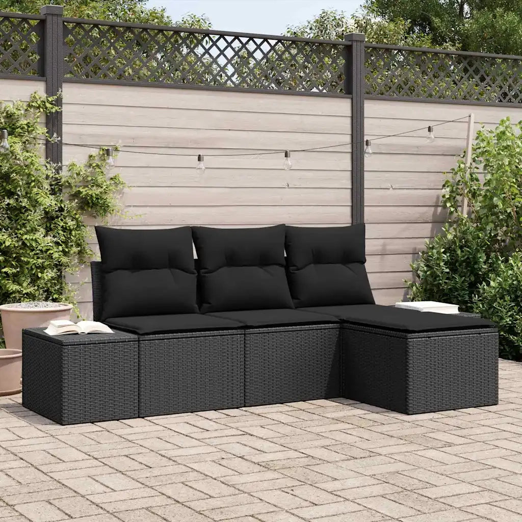 Set Divano da Giardino con cuscino con archiviazione 4 pcs Nero