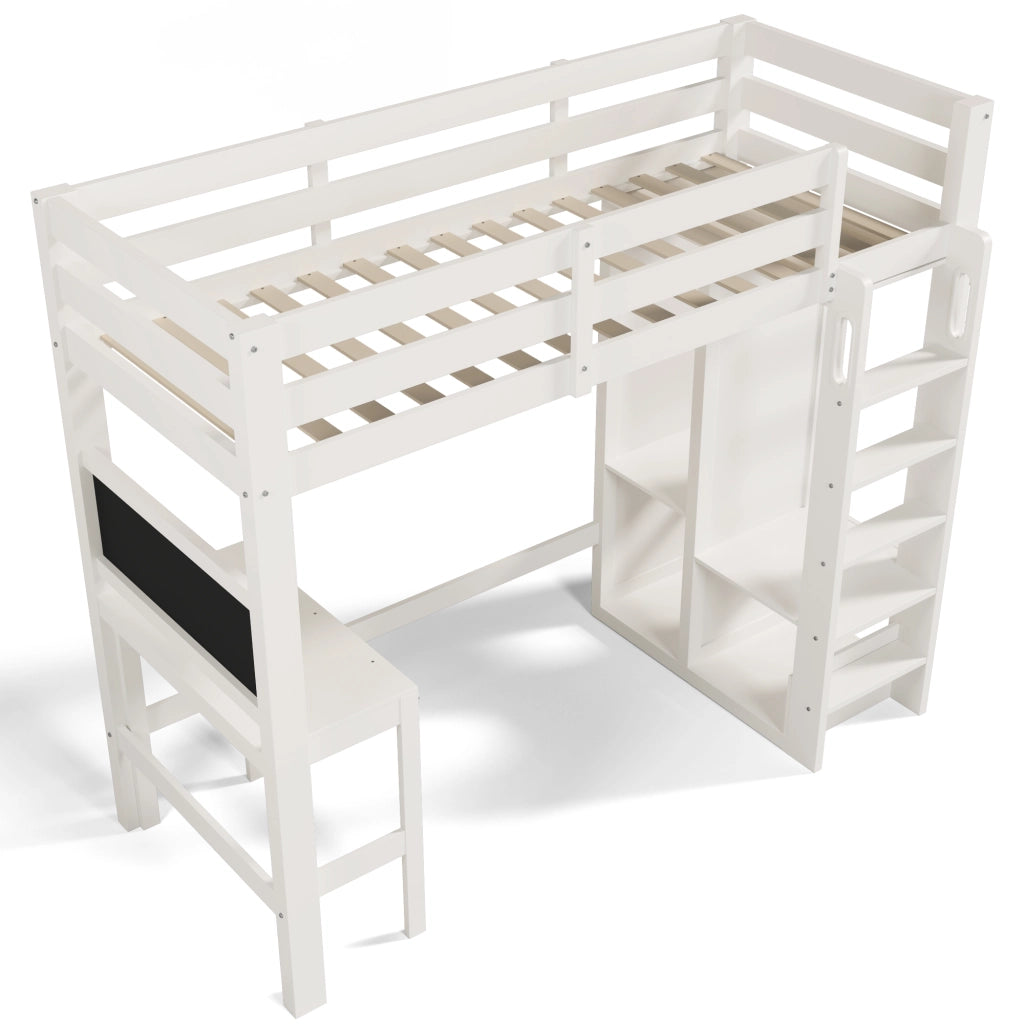 Letto a soppalco bianco 90x200 cm con scrivania