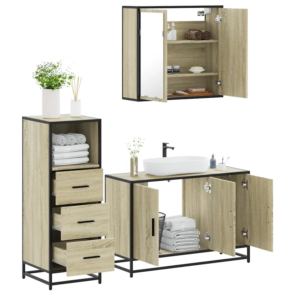 Set Mobili da Bagno 3 pz Rovere Sonoma in Legno Multistrato 3301011