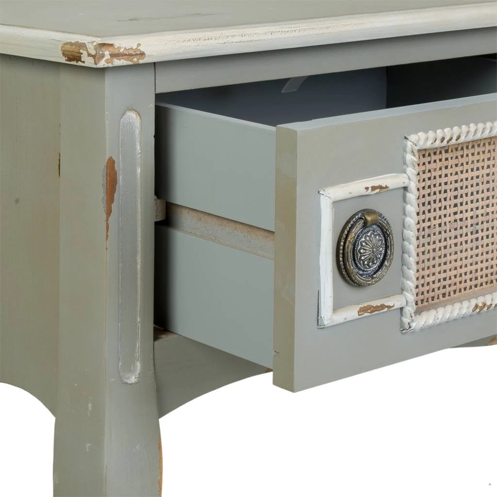 Mobile da ingresso in legno grigio e rete di bambù 90x33x77h