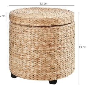 Pouf contenitore in rattan naturale color kaki con coperchio rimovibile Ø43x43 cm