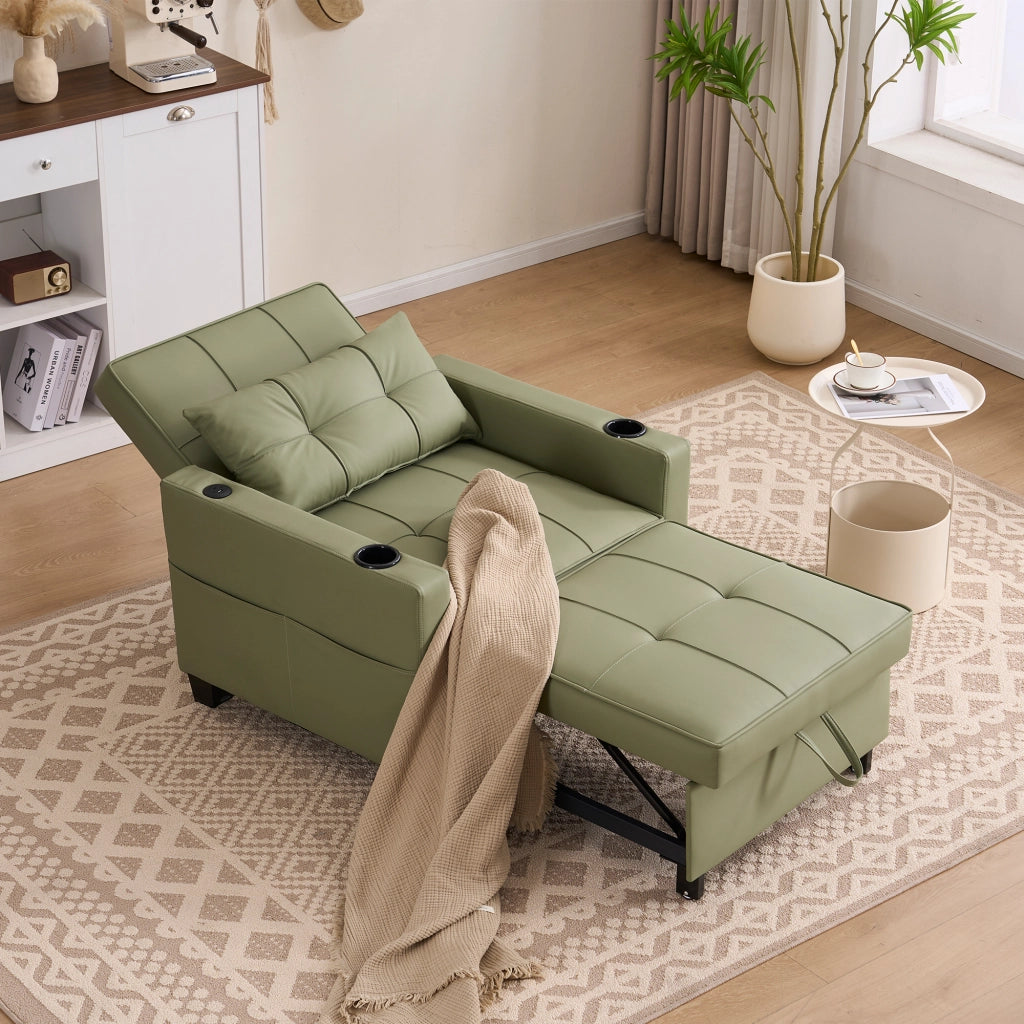 Poltrona letto 3 in 1 estraibile avocado con schienale regolabile a tre inclinazioni e tasca laterale