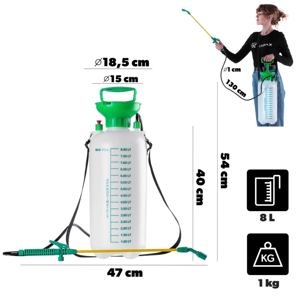Spruzzatore a pressione manuale KADAX da 8 litri, spruzzatore da giardino per piante con lancia grande