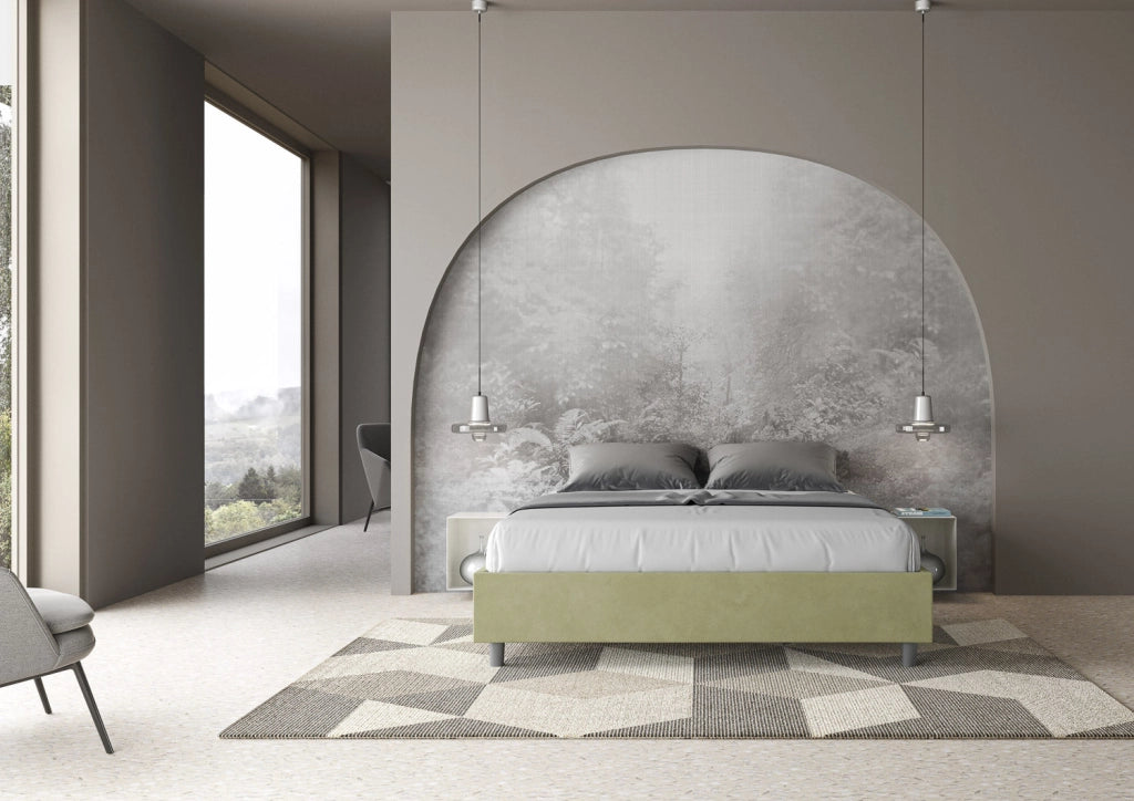 Letto Matrimoniale Large Sommier 170x200 cm con Rete e Contenitore Azelia Tè Verde